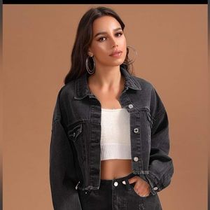 Raw Hem Drop Shoulder Denim Jacket